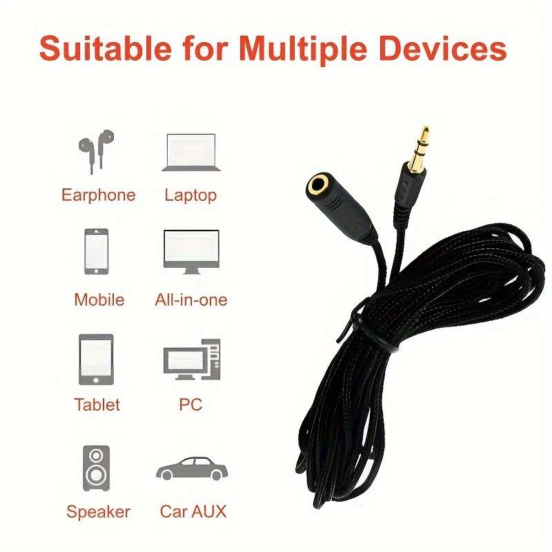 1pc Premium Braided 3.5mm Headphone Extension Cable 1.5m Lengths 0.138'' Microphone Jack Ster