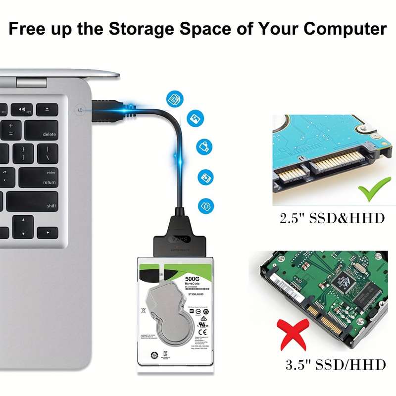 1pc UASP Compatible High-Speed USB 3.0 to SATA III Adapter Cable for 2.5-Inch HDD SSD Black