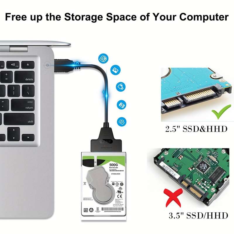 1pc UASP Compatible High-Speed USB 3.0 to SATA III Adapter Cable for 2.5-Inch HDD SSD Black