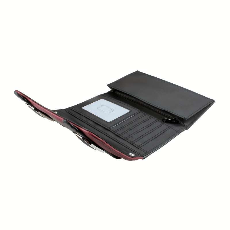 1pc Vintage Pattern Colorblock Long Purse Trifold Coin Purse Classic Card Case With Buckles Decor