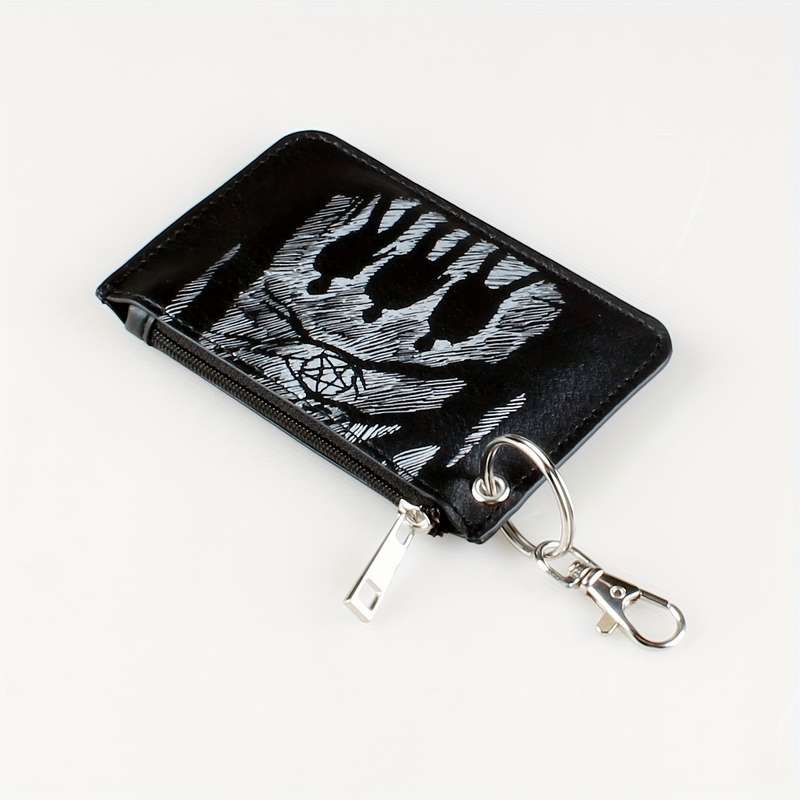 1pc Retro Pattern Mini Credit Card Case PU Leather Wallet Zipper Women's Coin Purse With Hook