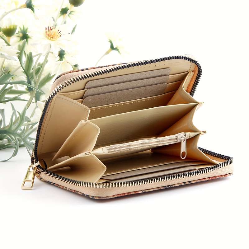 1pc Vintage Mandala Womens WalletHigh-Quality Cork Material Floral Print Design with Multiple