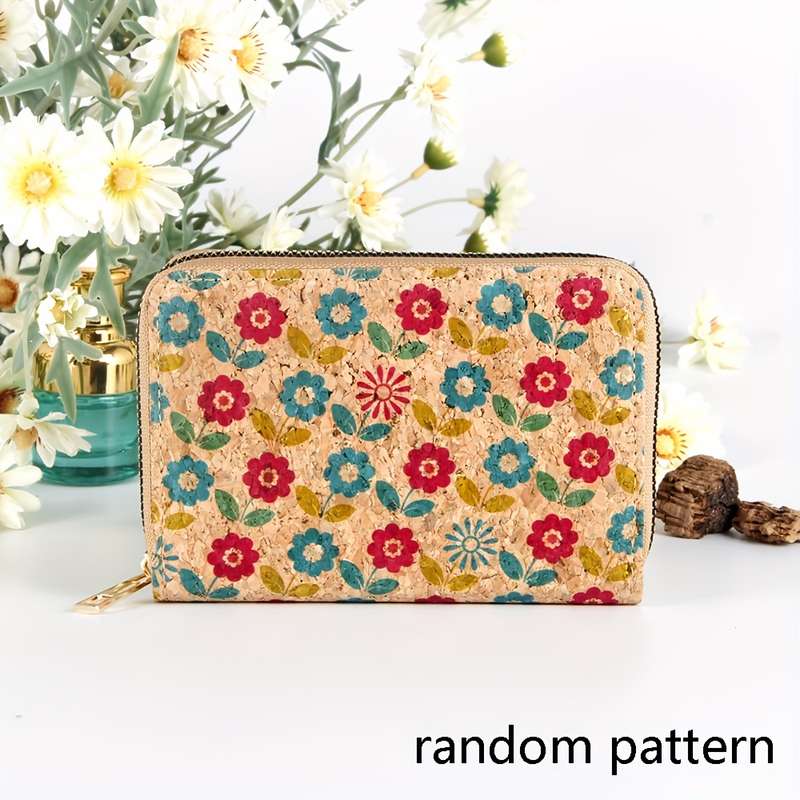 1pc Vintage Mandala Womens WalletHigh-Quality Cork Material Floral Print Design with Multiple