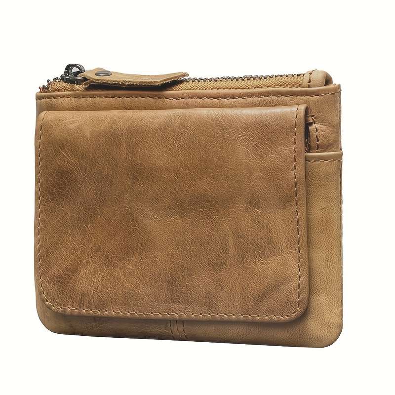 1pc Men's Genuine Leather Wallet RFID Protect Large Capacity Coin Purse Pouch with ID Window