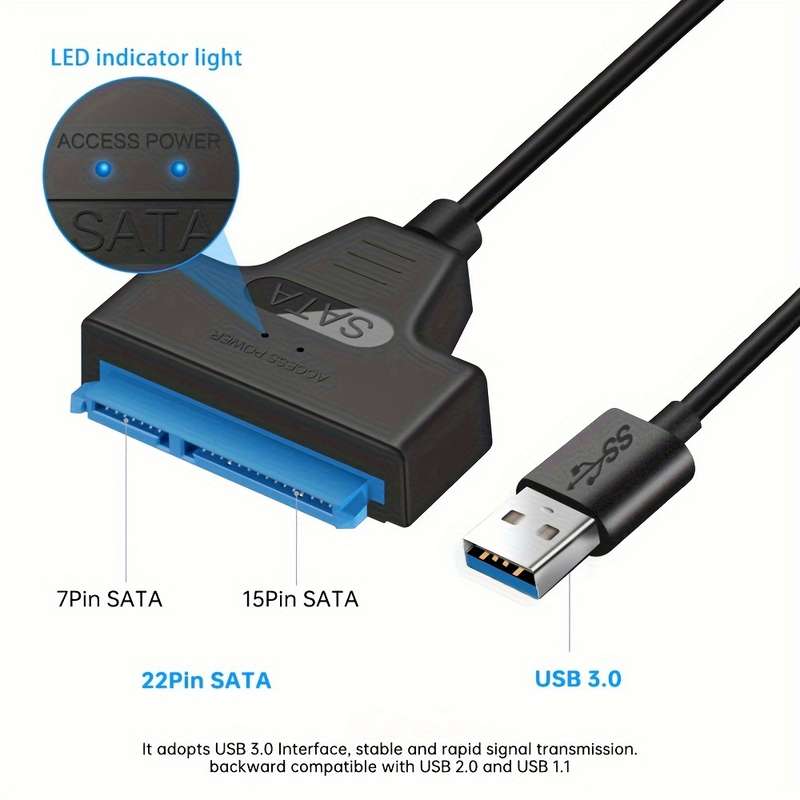 1pc UASP Compatible High-Speed USB 3.0 to SATA III Adapter Cable for 2.5-Inch HDD SSD Black