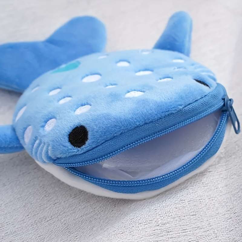 1pc Cute Big Mouth Shark Design Men's Coin Wallet Small Wallet Plush Bag