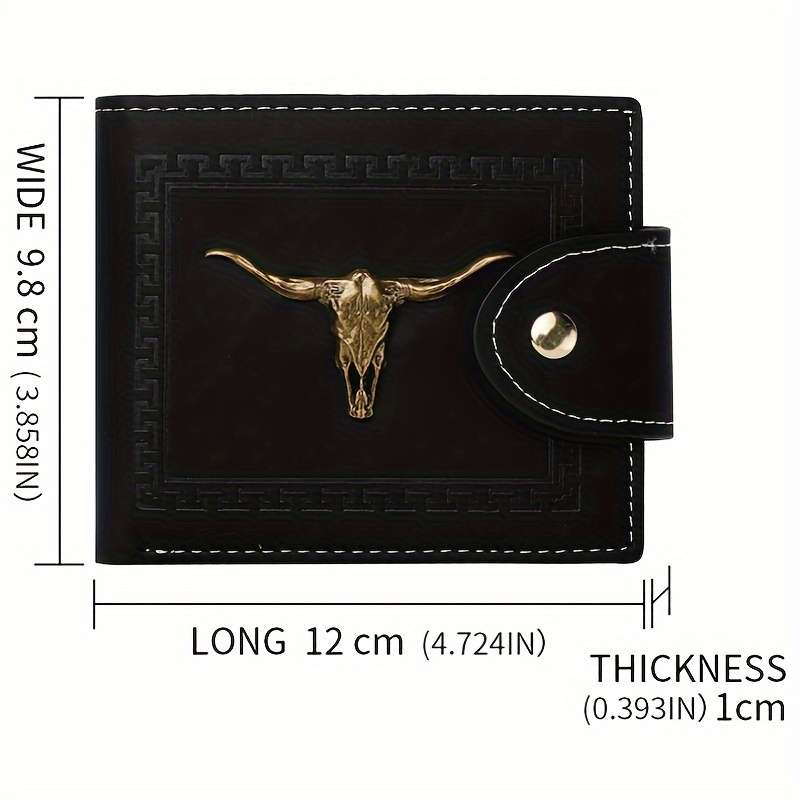 1pc Men's Premium Black Wallet with Golden Geometric Skull Design Embossed Court Style Multiple