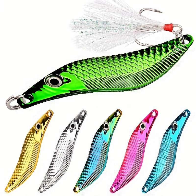 1pc 10g Leech Spinners Spoon Lures  Artificial Bait With Feather Hook Night Fishing Tackle