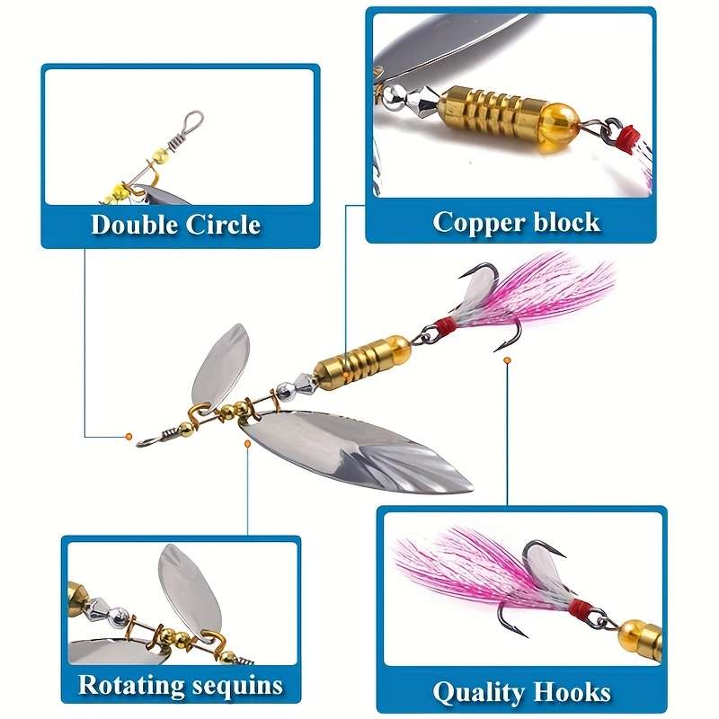 1pc Metal Sliver Rotating Sequins Spoon Lure 7g 10g Spinner Fishing Hard Bait With Feather Treb