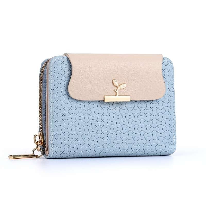1pc Women's Zipper Wallet With Buckle Bifold Compact Pocket Wallet Coin Purse With ID Window Cas