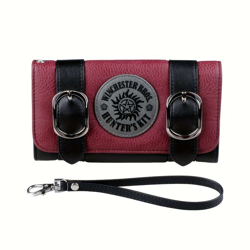 1pc Vintage Pattern Colorblock Long Purse Trifold Coin Purse Classic Card Case With Buckles Decor