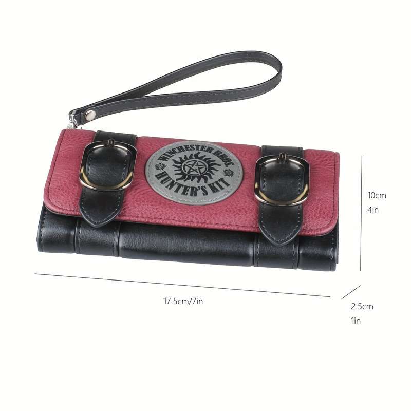 1pc Vintage Pattern Colorblock Long Purse Trifold Coin Purse Classic Card Case With Buckles Decor