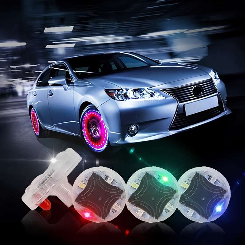 4pcs Air Valve Car Tire Wheel Lights Hub Lamp Cap Light with Motion Sensors Colorful