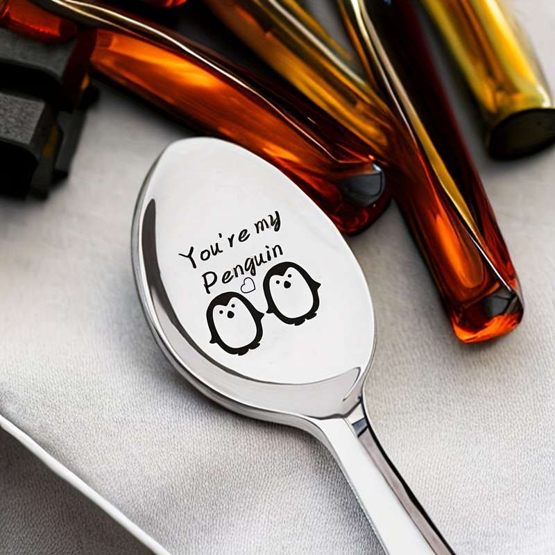 1pc 2.54 cmYou're My Penguin  Engraved Stainless Steel Spoon Adorable Gift for Boyfriend Gir