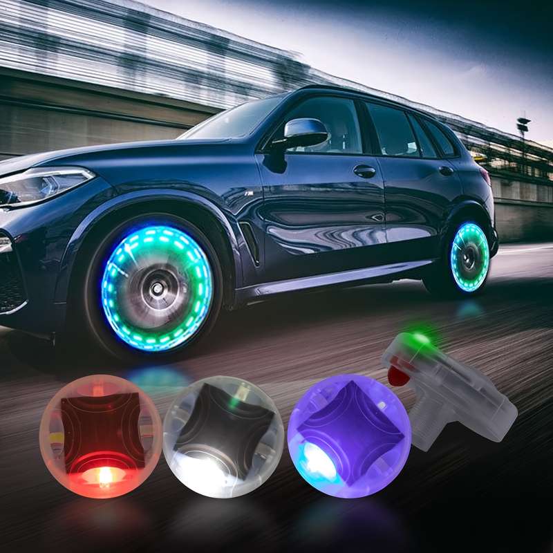 4pcs Air Valve Car Tire Wheel Lights Hub Lamp Cap Light with Motion Sensors Colorful