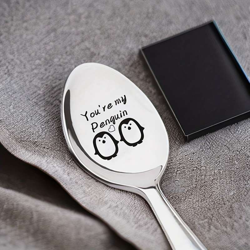 1pc 2.54 cmYou're My Penguin  Engraved Stainless Steel Spoon Adorable Gift for Boyfriend Gir
