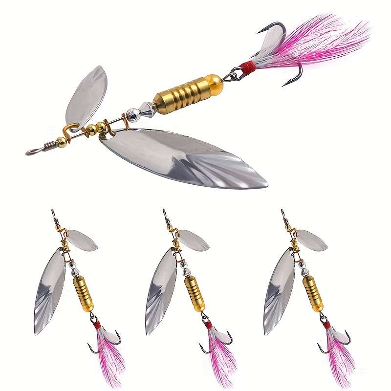 1pc Metal Sliver Rotating Sequins Spoon Lure 7g 10g Spinner Fishing Hard Bait With Feather Treb