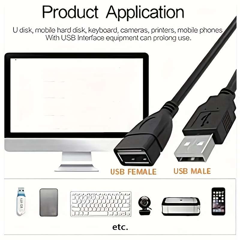 1pcs USB 2.0 Extender Male-to-Female USB Extension Cable Boost Your Device's Connectivity Fast