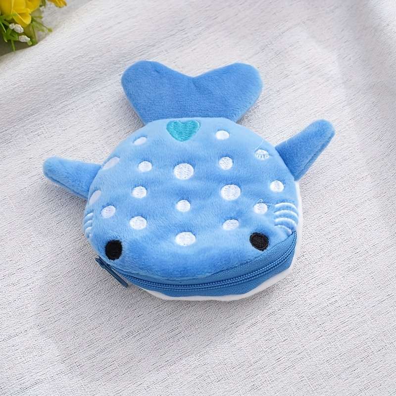 1pc Cute Big Mouth Shark Design Men's Coin Wallet Small Wallet Plush Bag