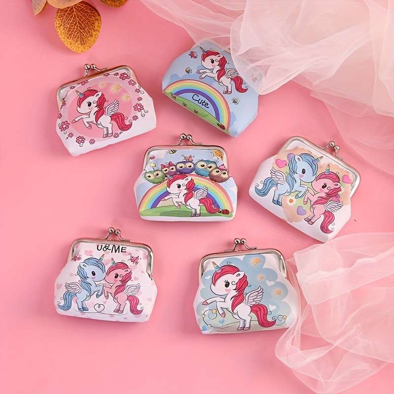 1pc BDQPIN Adorable Unicorn-Themed Mini Wallet for GirlsDurable Faux Leather Coin Purse with Col