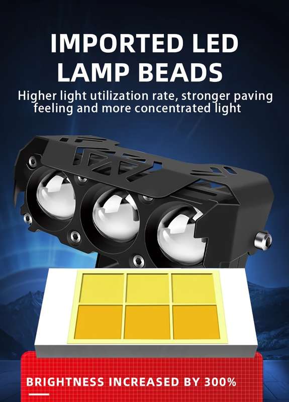 1pc LED Auxiliary Spotlight for Motor Vehicles Dual Color Hi Low Beam 3000+ Lumens
