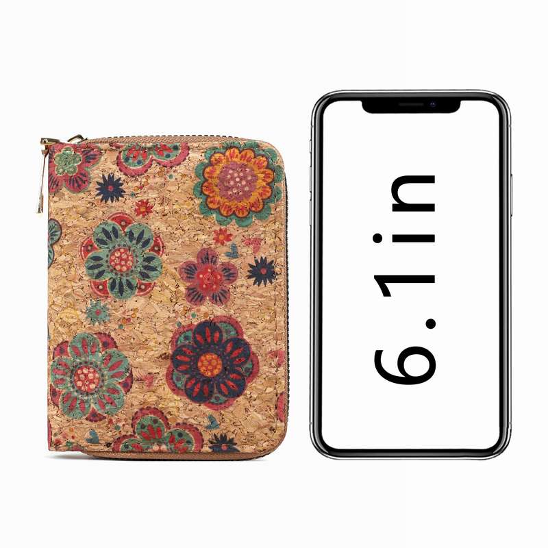 1pc Bohemian Vintage Mini Wallet Floral Pattern Short Cork Coin Purse Ethnic Style Credit Card Ho