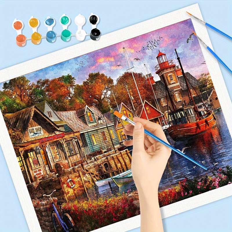 1pc 40x50cm Painting By Numbers for Adults Starter Kits Lakeside House Paint with Num