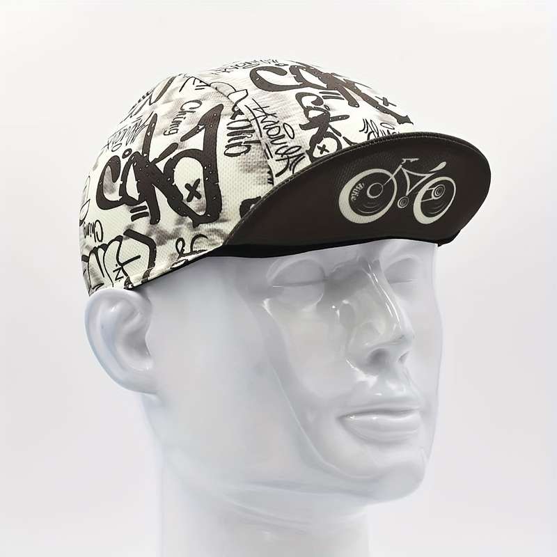 1pc Retro-Inspired Quick-Dry Cycling Cap with Graffiti Bicycle Design Breathable Sun-Protectiv