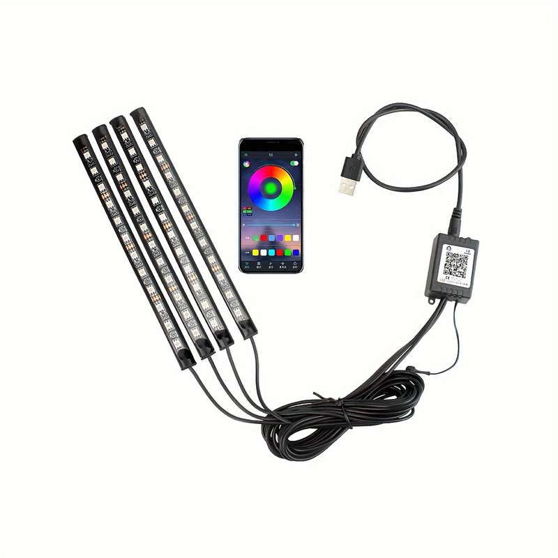 1pc  App Controlled RGB Car Ambient Lighting Kit 48LED USB-Powered Music Sync Footpa