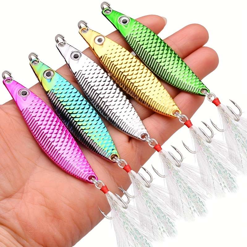 1pc 10g Leech Spinners Spoon Lures  Artificial Bait With Feather Hook Night Fishing Tackle