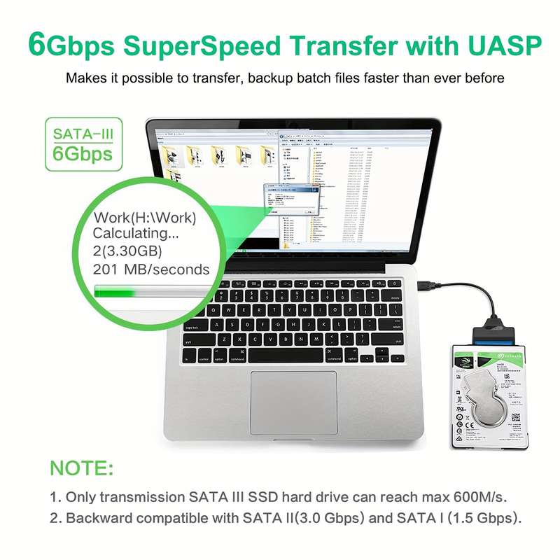 1pc UASP Compatible High-Speed USB 3.0 to SATA III Adapter Cable for 2.5-Inch HDD SSD Black