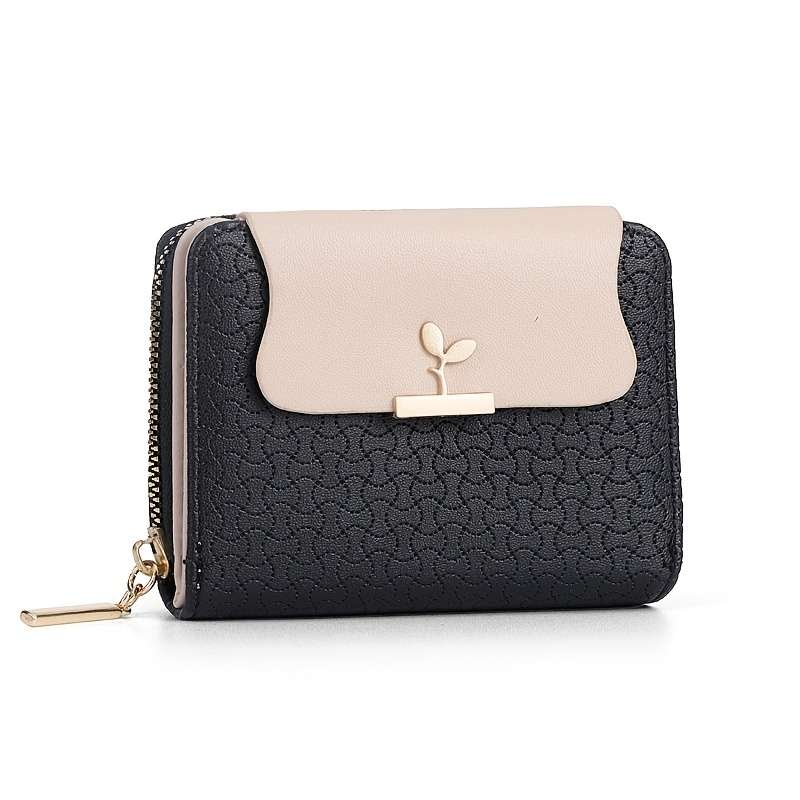 1pc Women's Zipper Wallet With Buckle Bifold Compact Pocket Wallet Coin Purse With ID Window Cas