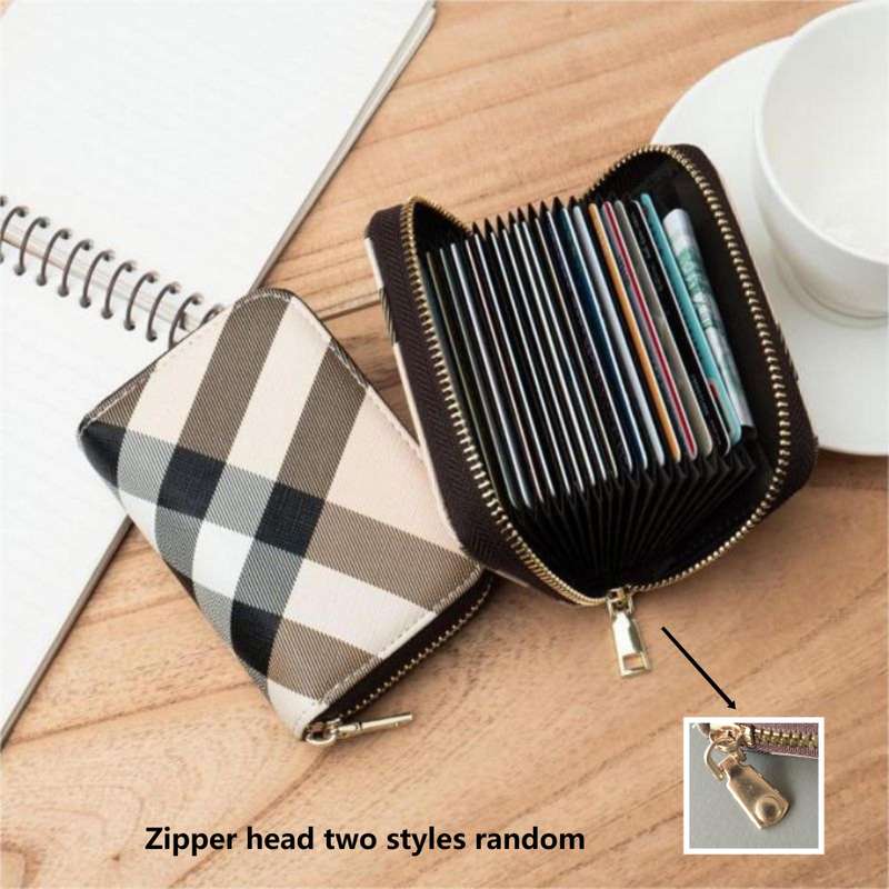 1pc Vintage Plaid Zipper Coin Purse Credit Card Holder for Women Compact Synthetic Leather Walle