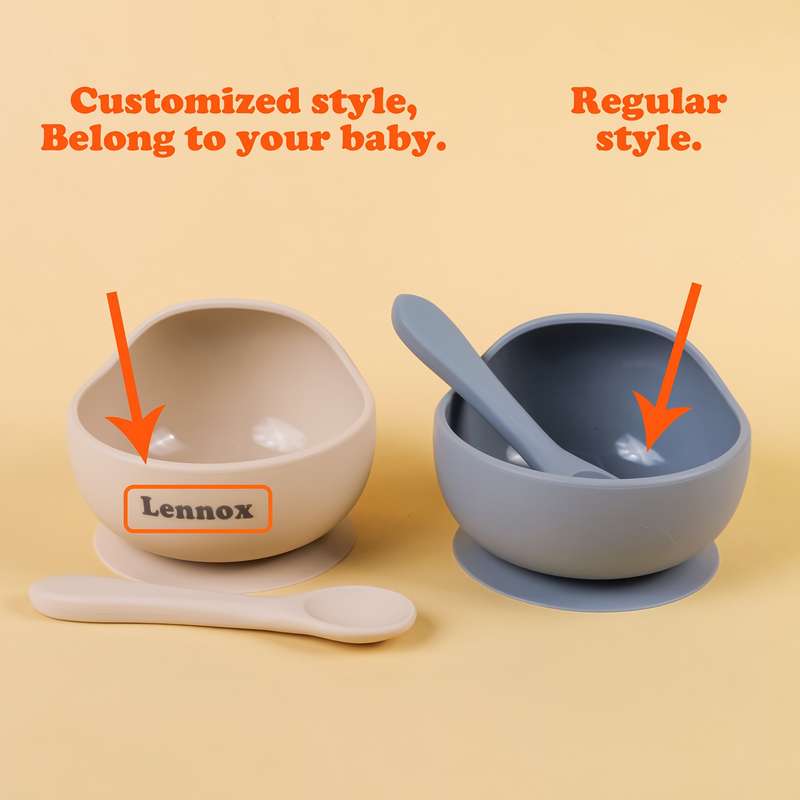 2pcs Silicone Set with Spoon for Babies Kids Toddlers Baby Led Weaning Food Plates First