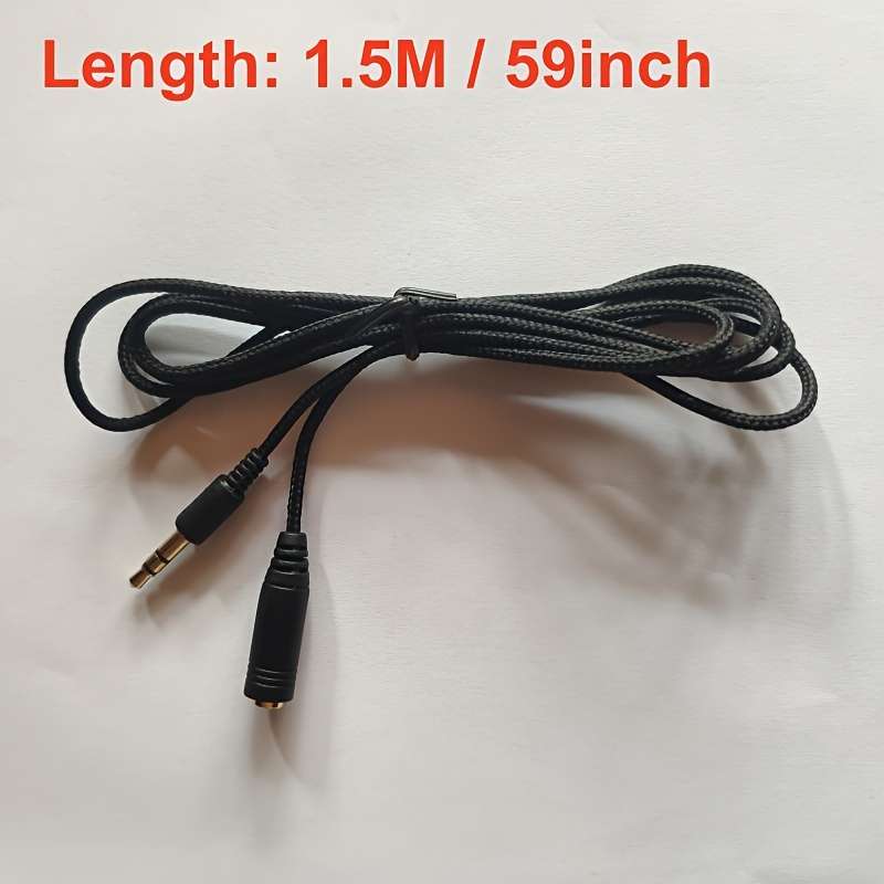 1pc Premium Braided 3.5mm Headphone Extension Cable 1.5m Lengths 0.138'' Microphone Jack Ster