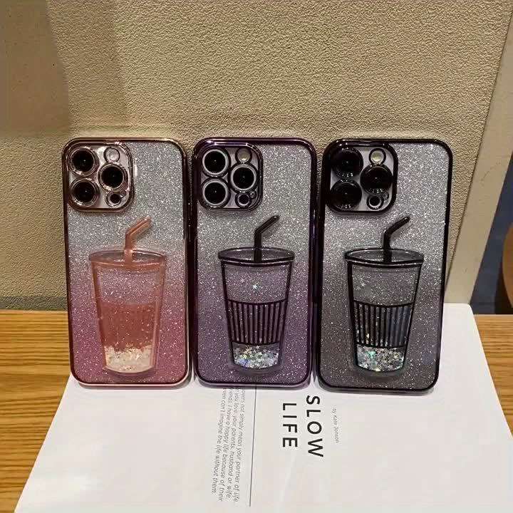 1Pc Black For iPhone 15 Milk Tea Cup Phone Case