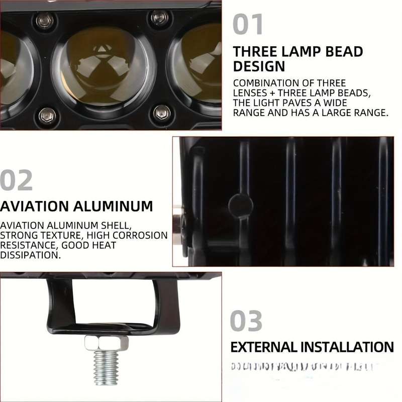 1pc LED Auxiliary Spotlight for Motor Vehicles Dual Color Hi Low Beam 3000+ Lumens