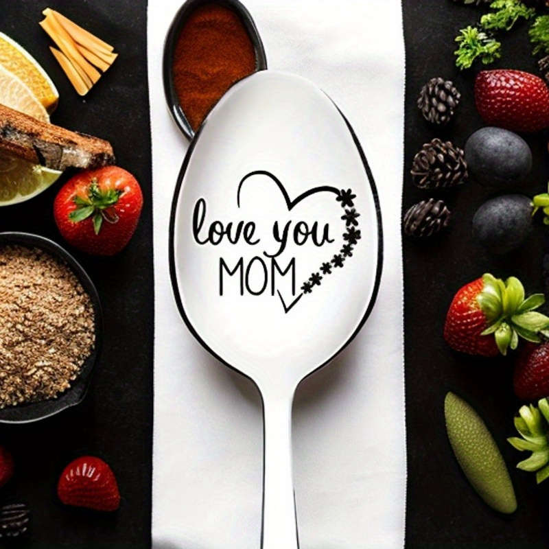 1pc Engraved stainless steel spoon  Love Your Mom  1 elegant piece of coffee ice cream and d
