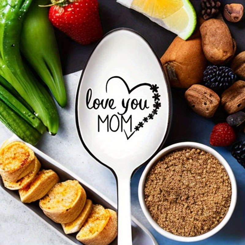1pc Engraved stainless steel spoon  Love Your Mom  1 elegant piece of coffee ice cream and d