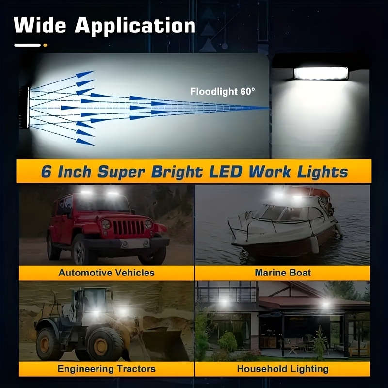 1pc Car and Motorcycle LED Lights with Straight Line 6 Light and Lens 18W Large Field