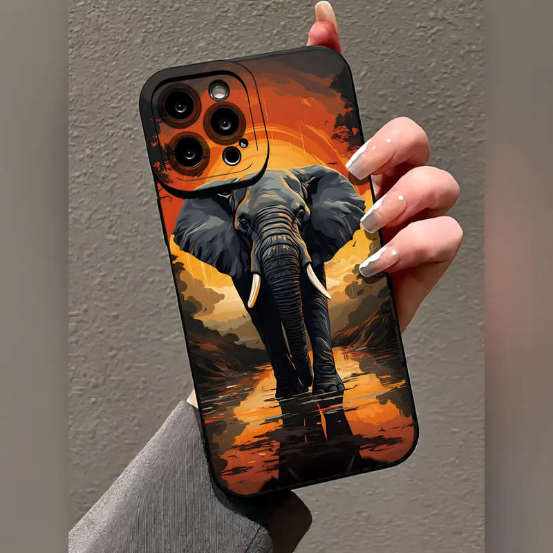 1Pc Black For iPhone XR African Elephants Phone Case