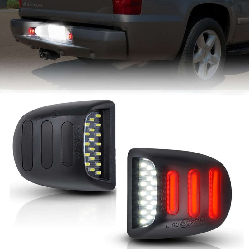 2pcs Red OLED Pure White LED License Plate Light Tag Lamp Assembly Replacement For Es