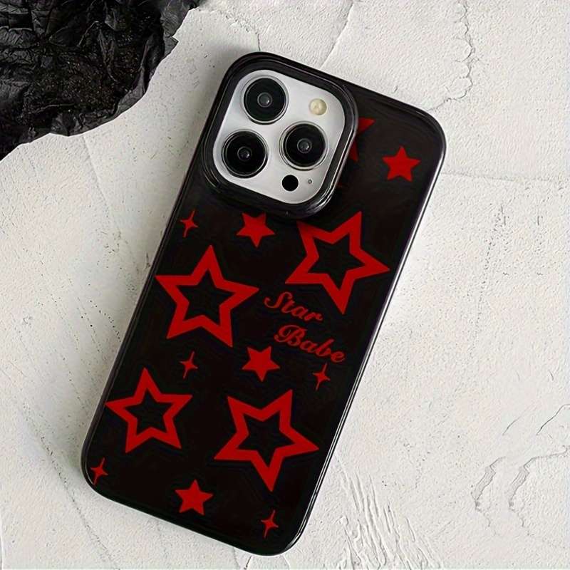 1Pc Mixed Color  For iPhone 16 Plus Red Star Pattern Phone Case