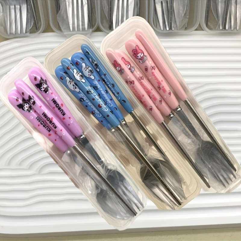 3pcs Stainless Steel Cutlery Set Cute for kuromi for My Melody and Chao Chao Designs Incl