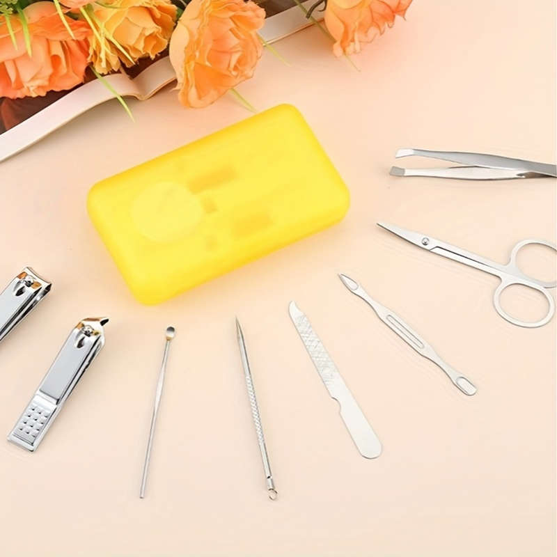 8pcs Manicure Pedicure Set Portable Nail Clippers Kit with Eyebrow Scissors Grooming Tools
