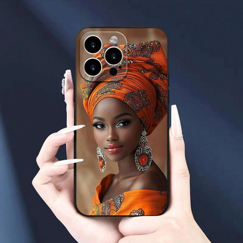 1Pc Black For iPhone 11 Pro Max African Lady Headwrap Phone Case
