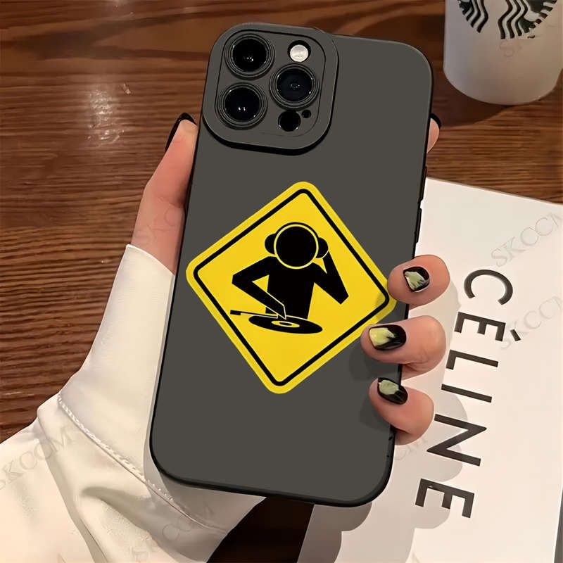 1Pc Black For iPhone XR Cartoon Safety Signs Phone Case