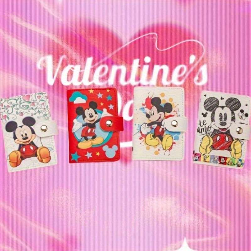 1pc Mickey Mouse Cartoon WalletCompact ID Card Holder with Buckle Closure Colorful Design Ha