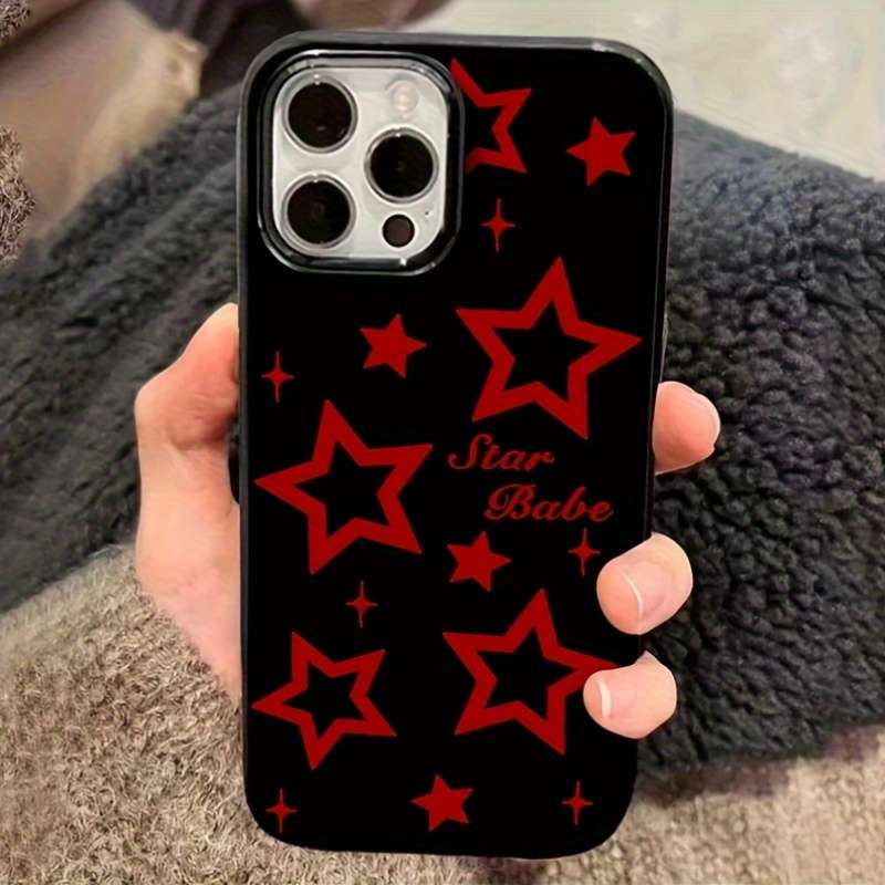 1Pc Mixed Color  For iPhone 16 Plus Red Star Pattern Phone Case