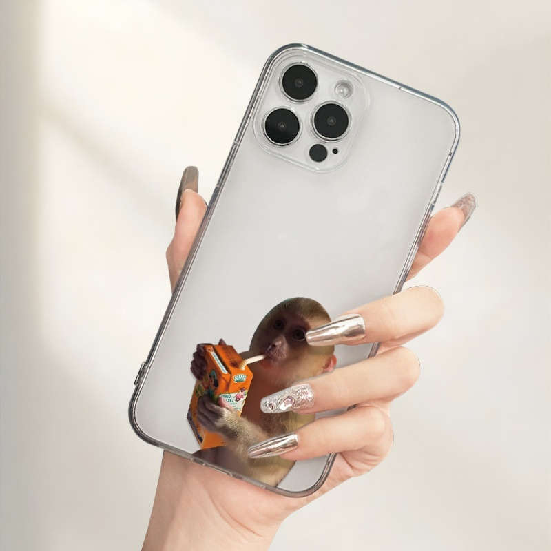 1Pc Transparent For iPhone 8 Plus Monkeys Enjoying Drinks Phone Case